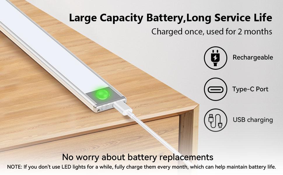 LED Under Cabinet Light, Bright Motion Sensor Light Indoor, Stick-on Magnetic Closet Light, Under Counter Lights, Wireless USB Charging, 48 LED Night Lights for Kitchen, Wardrobe (2 Packs)
