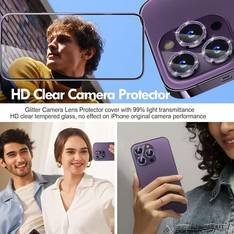 3-Piece Glitter Protective Camera Lens Screen Protector - Suitable for iPhone 17/16/15/14/13/12/11 - Beautiful Camera Cover Screen Protector - Perfect for Boys/Girls/Thanksgiving/Christmas and other holidays Accessories