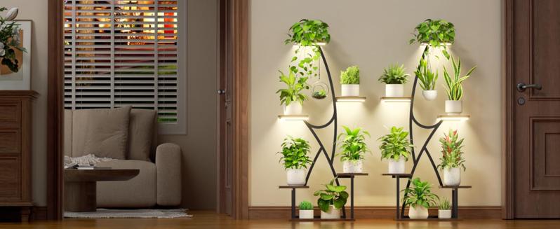 2 Pack 45" Tall 12 Tiered Plant Stand with Grow Lights for Indoor Plants - Corner Plant Shelf, Sturdy Iron Structure, Dimmable Full-Spectrum Lights, Easy Assembly, Perfect for Living Room & Patio Hanging Baskets