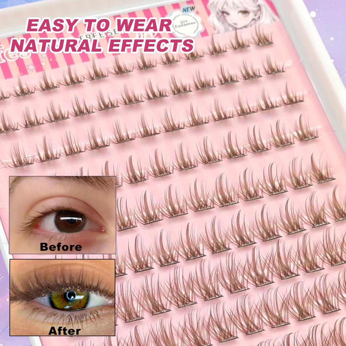 120pcs Brown Self Adhesive Eyelashes Natural Look Pre Glued Lashes DIY Eyelash Extension Wear No Glue Needed Eyelash Suitable For Daily Use Japanese & Korean Makeup Tools Lash Clusters, Eyelash Clusters, Individual Eyelashes, Lashes, Fake Lashes
