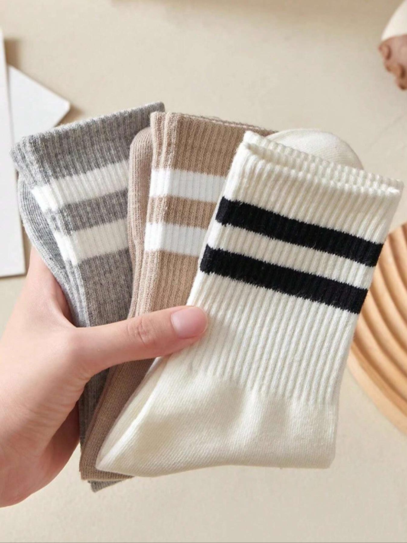 Women's Striped Breathable Casual Business Sports Running Cycling Socks, Comfortable Mid-Calf Style, Autumn Winter Fashion, Unisex Design, Casual Daily Socks