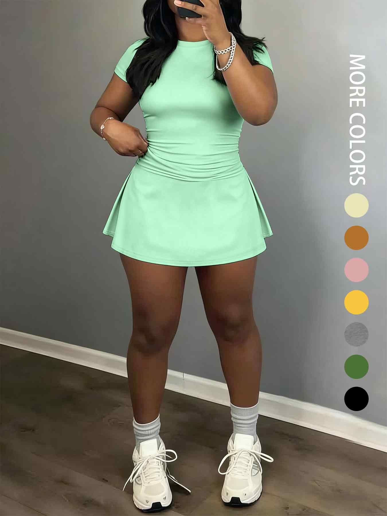 Women's Short Sleeve Casual Sporty Set, 2-Piece Women's Fashionable Daily Wear & Active Lifestyle Clothing, Stretchy Suit Set, Yoga Gym Outfits