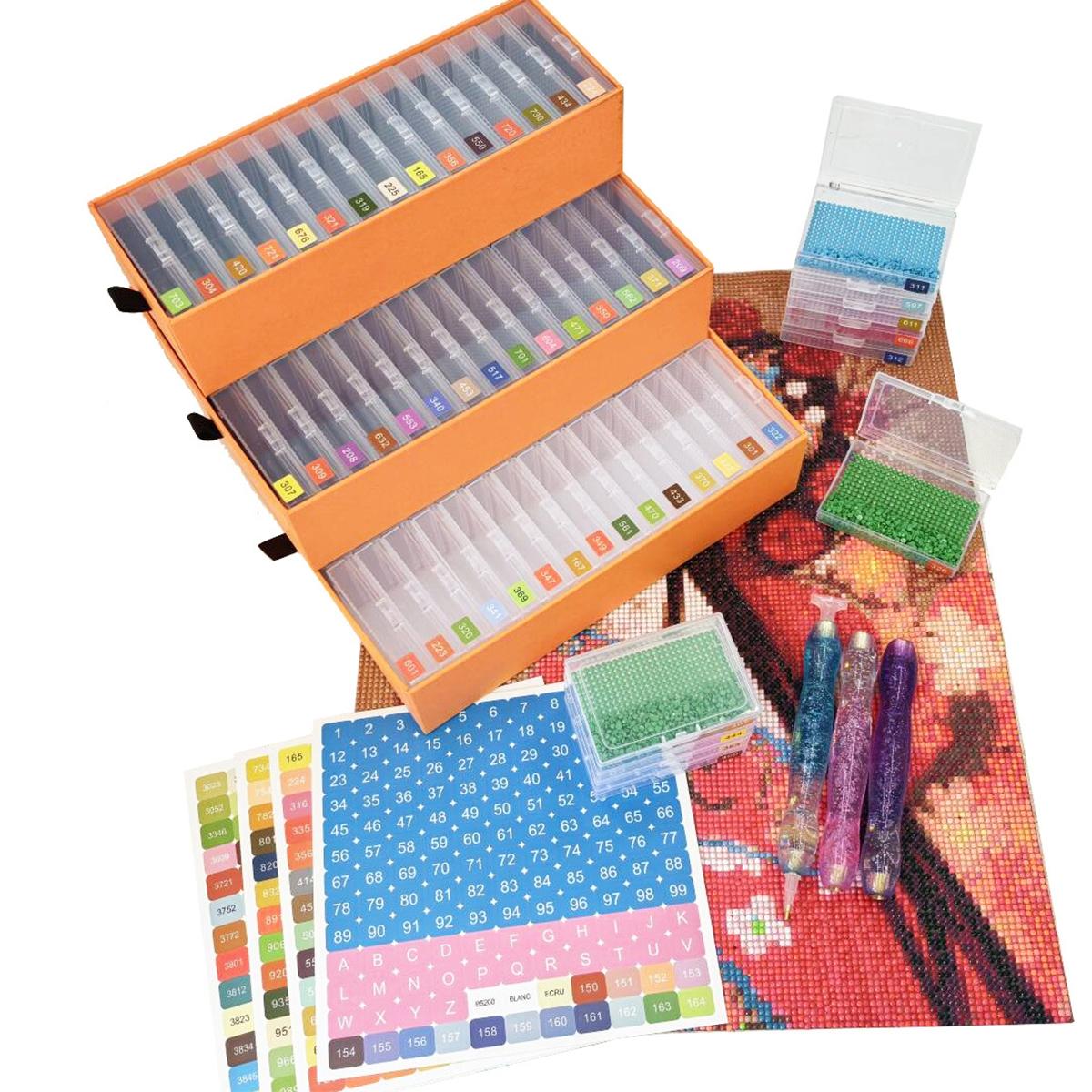 Diamond Painting Storage Containers, 15/30/45 Grid Art Organizer Tray with Lid, Bead Storage & Organization Box, Cloud Design Bottom