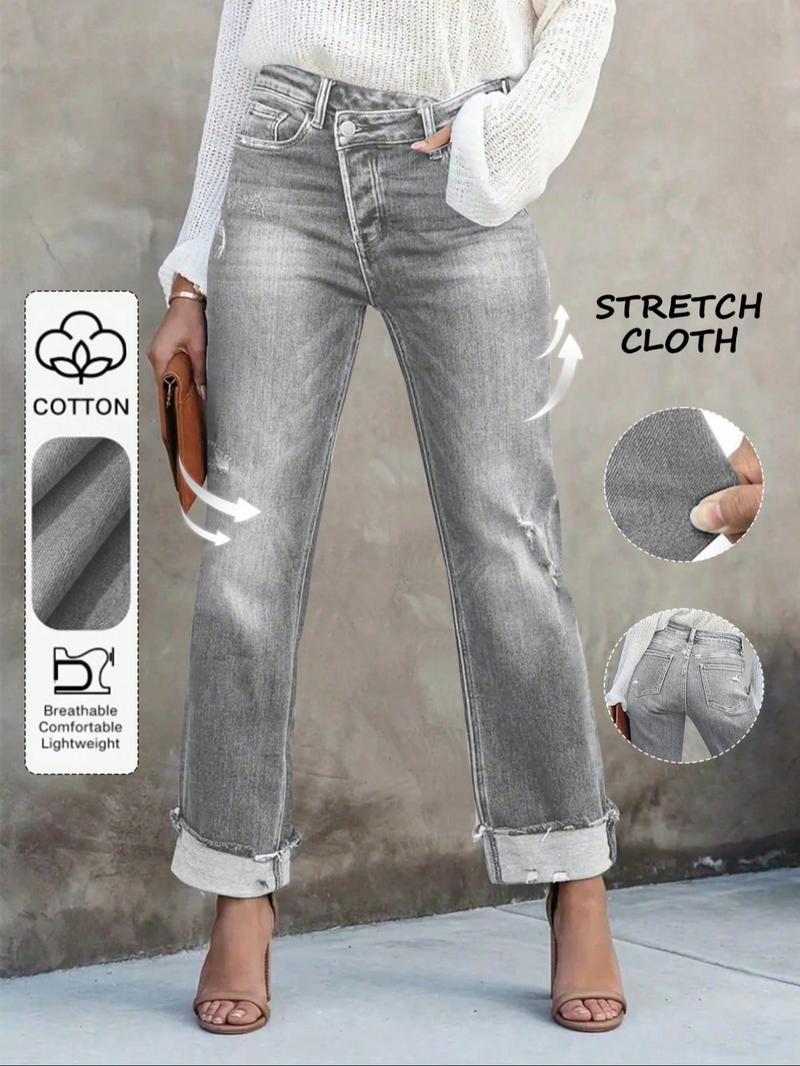 Women's Solid Color Jeans, Casual Comfy Denim Pants for Daily Wear, Ladies Bottoms for All Seasons