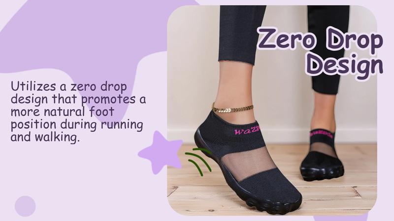 Women's Breathable Comfortable Sports Shoes, Casual Wide Toe Box Minimalist Sneakers, Lightweight Breathable Athletic Running Shoes for Outdoor Activities