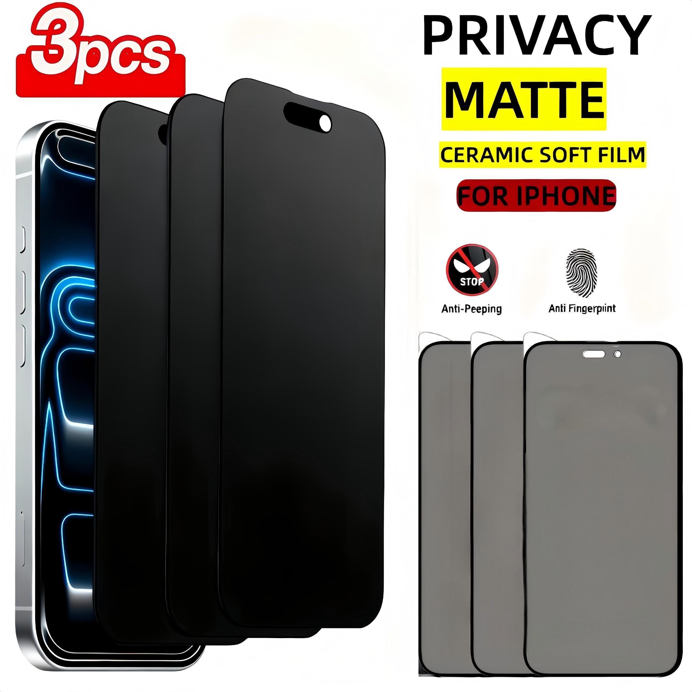 3 Matte Privacy Ceramic Screen Protectors for iPhone 17 Pro Max/air/16 Pro Max/16 Plus/15/14/13/12/11, Edge Protection, Anti-Scratch, Easy Install