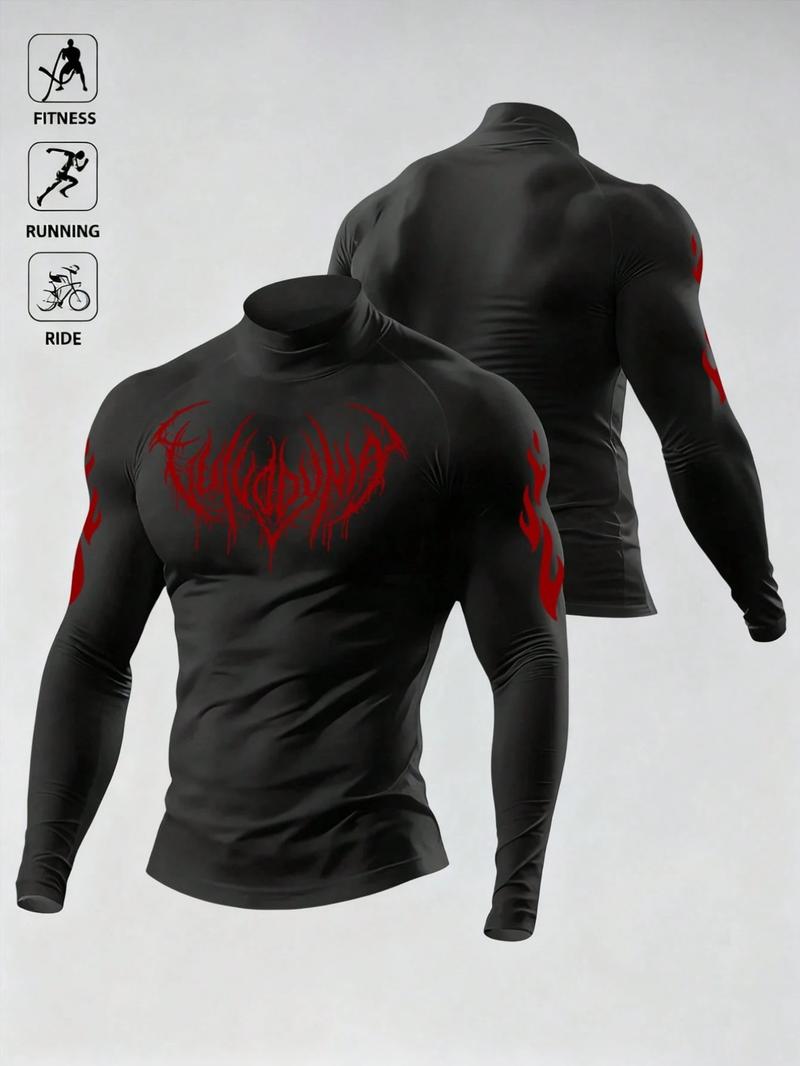 Men's Casual Breathable Fitted Long Sleeve Sports T-Shirt, Compression Top with Turtle Neck Design, Fitness Long Sleeve Shirt, Gym Athletic Clothes