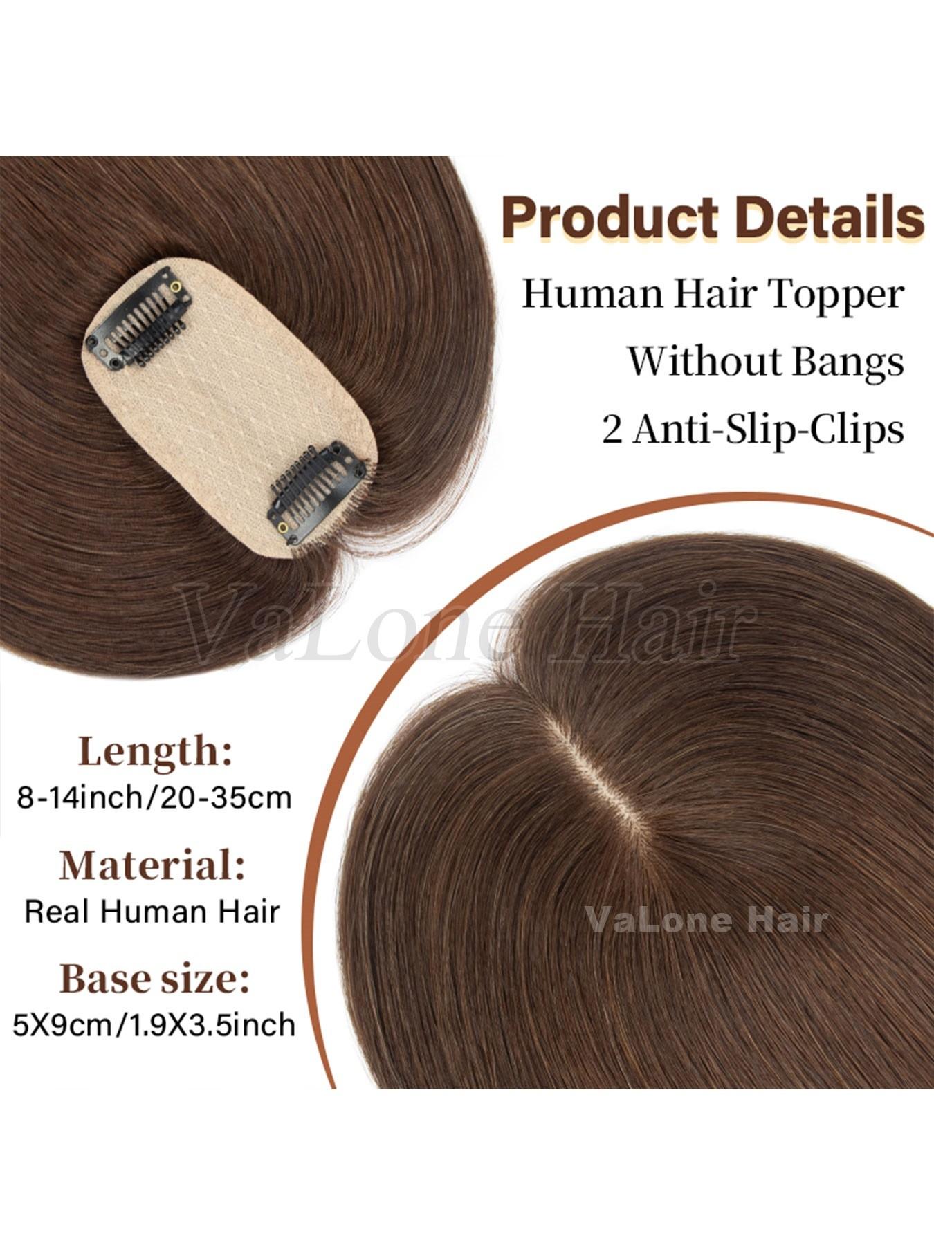 Real Human Hair Topper No Bangs Hand-Woven Adds Volume Real Human Hair Straight Toppers Extensions without bang for  main image 4