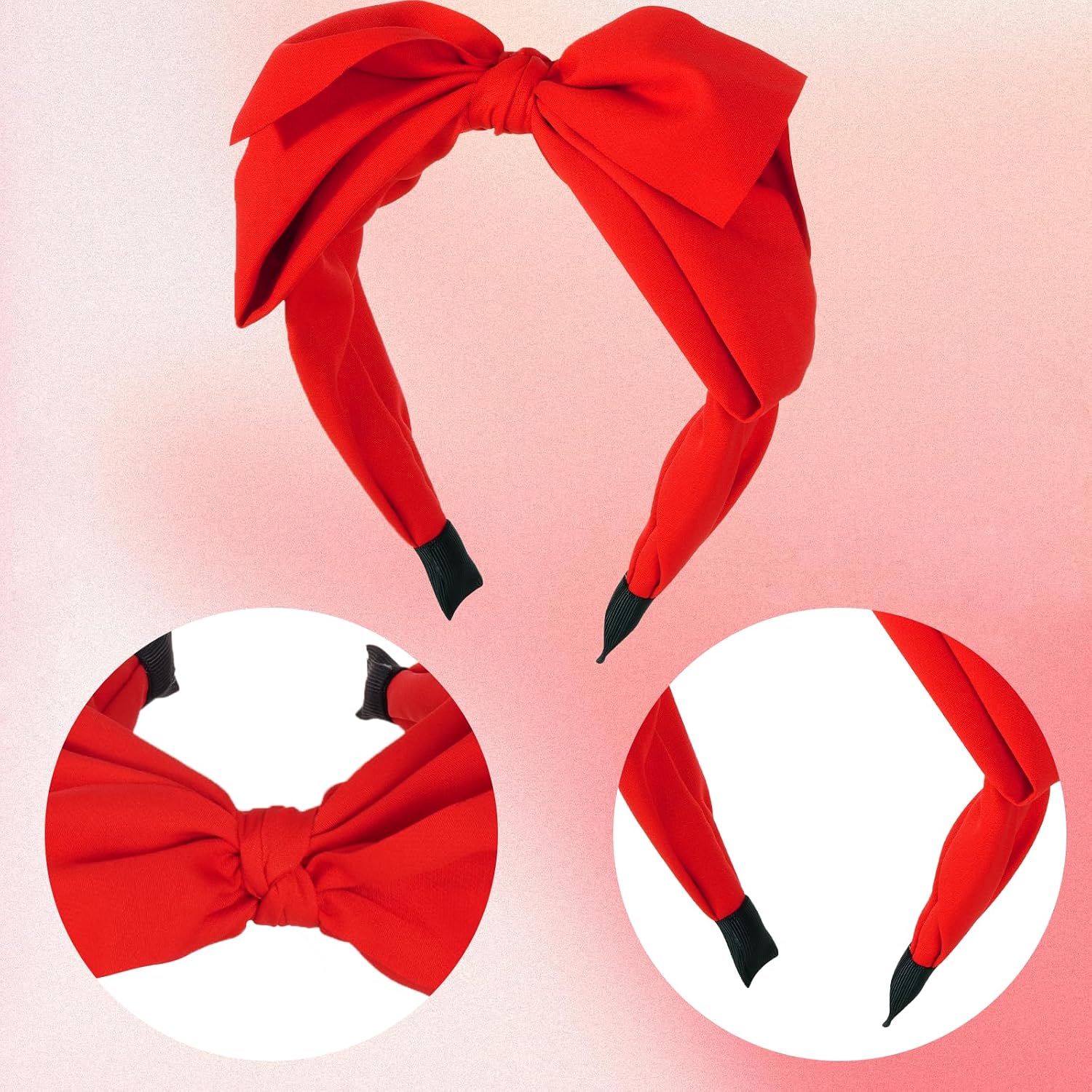 Red Bow Headband for Women - Christmas Bow Headbands for Women, Elegant Red Hair Bow Headbands for Holiday & Daily Use