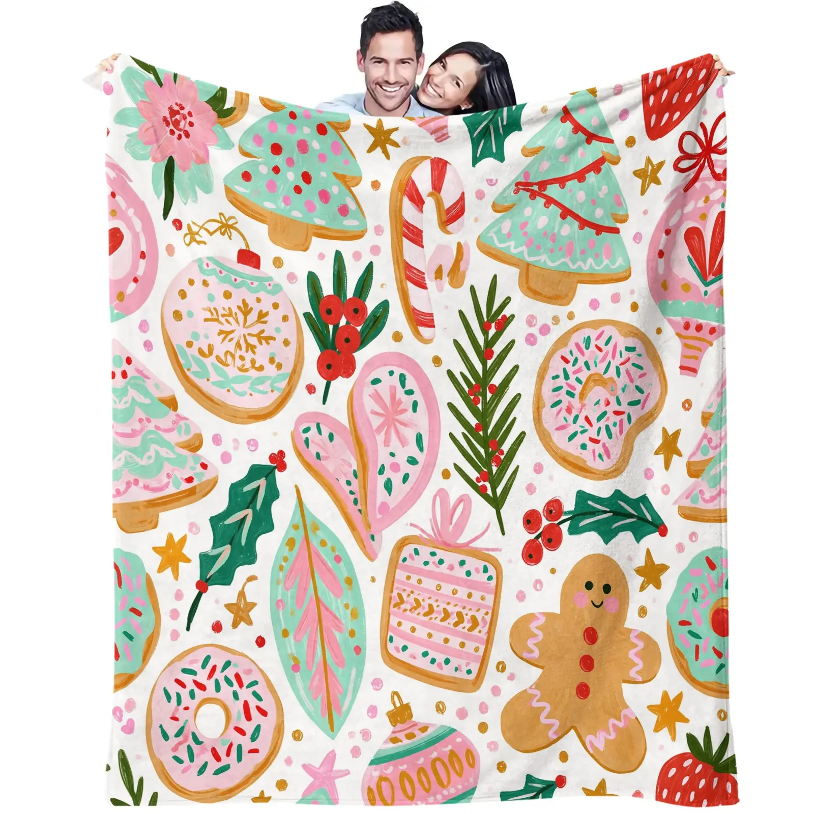 1PC Christmas Tree Star Printed Super Soft Milk Fleece & Flannel Throw Blanket, 300GSM Anti-Static All-Season Blanket, Ideal for Air-conditioned Room, Lightweight Warm Throw for Bed Sofa Couch Office Travel Camping Home Decor, Machine Washable Non-F