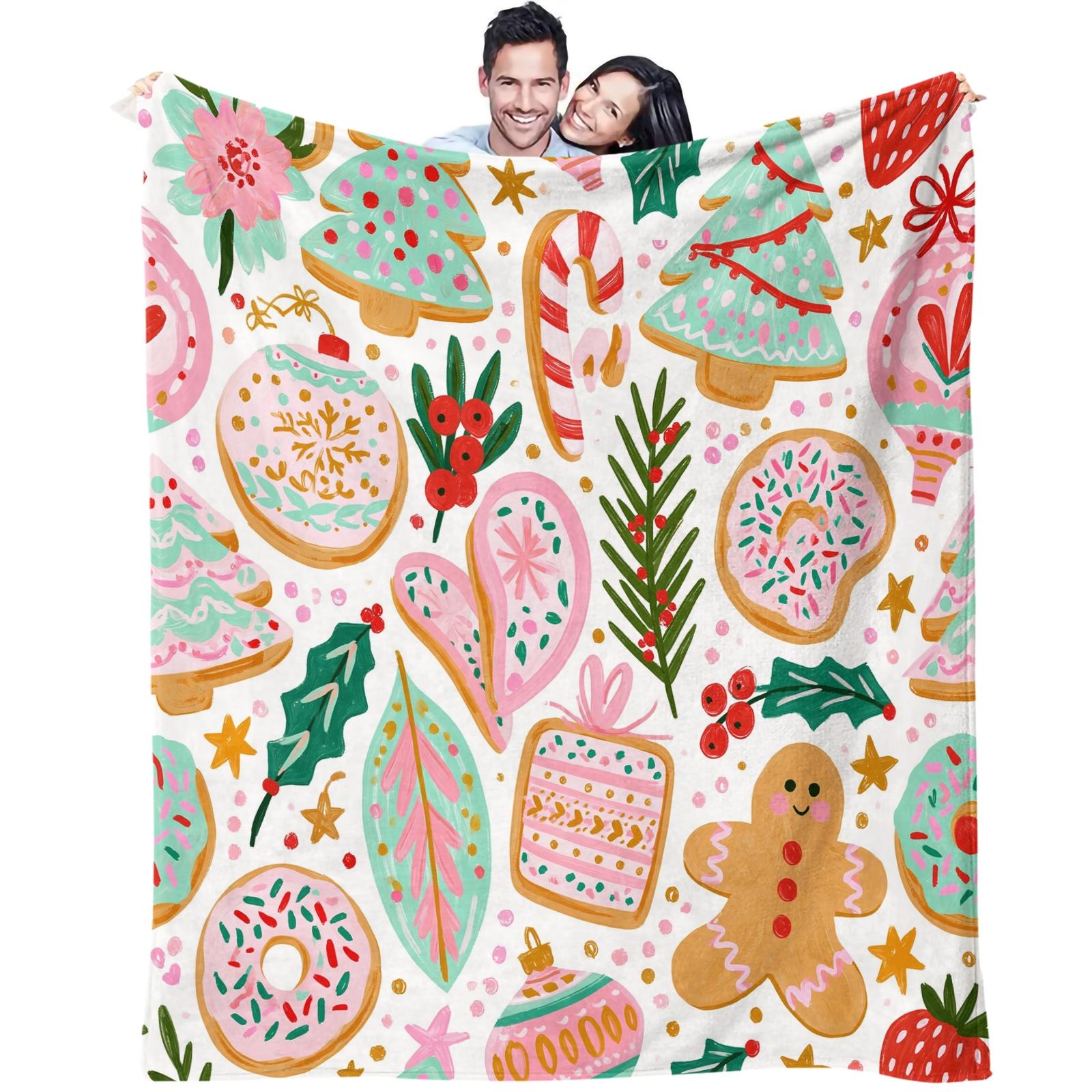 1PC Christmas Tree Star Printed Super Soft Milk Fleece & Flannel Throw Blanket, 300GSM Anti-Static All-Season Blanket, Ideal for Air-conditioned Room, Lightweight Warm Throw for Bed Sofa Couch Office Travel Camping Home Decor, Machine Washable Non-F