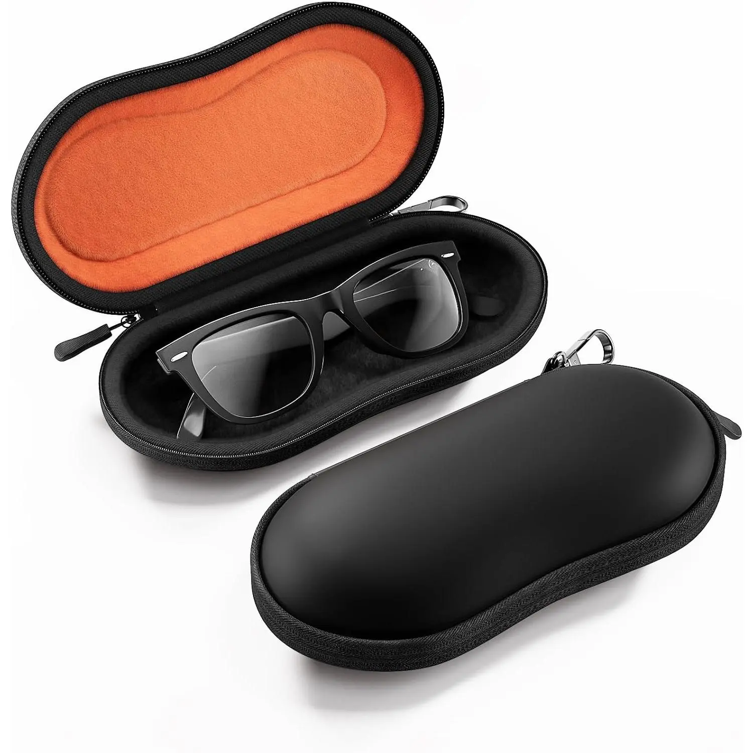 ProCase Sunglasses Case, Hard Shell Glasses Case for Men Women -Black| Travel Shockproof Eyeglass Case with Metal Hanging Hook and Velvet Lining, Zipper Glasses Holder Organizer for Gifts(1 Pack)