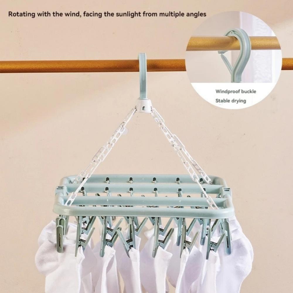 Folding Hangers Set, Multi-Functional Windproof Socks Clips, Universal Household Plastic Clothes & Socks Drying Hangers, Laundry Hooks Clips