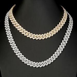 Cuban Link Chain Mens Iced Out Miami Cuban Necklace Silver/Gold Bling Diamond Hip Hop Jewelry for Women