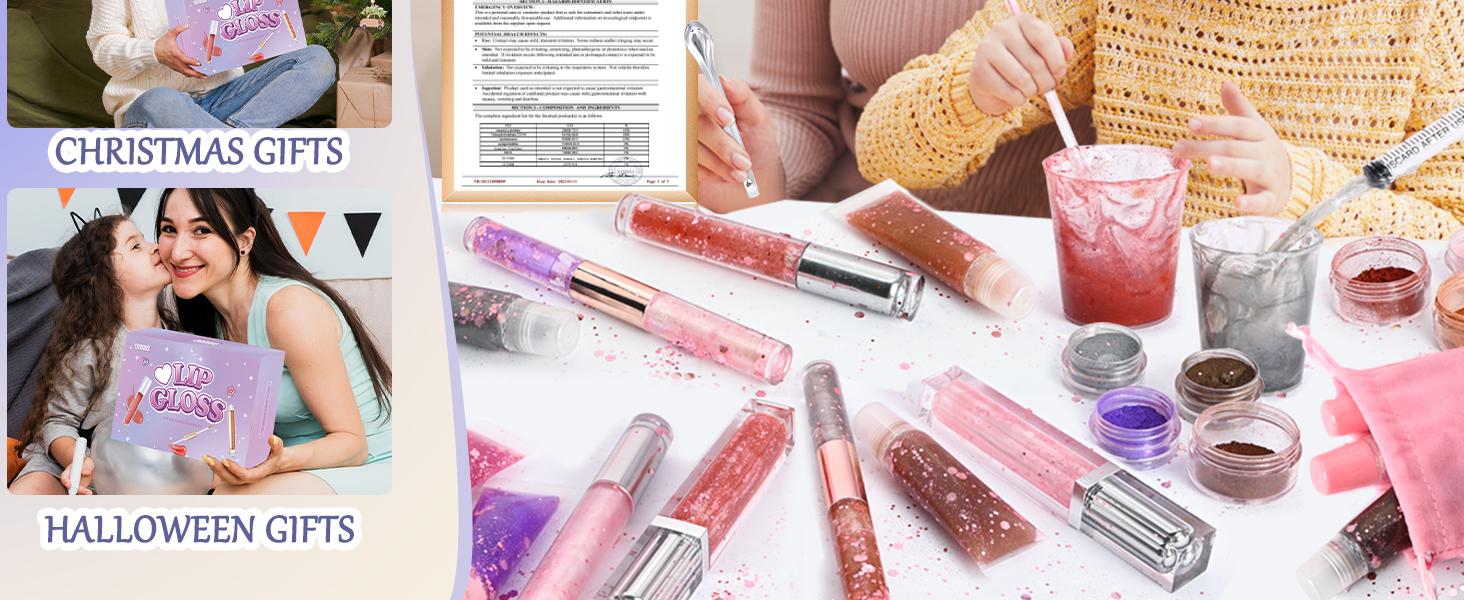 TSVATE Lip Gloss Making Kit, 58PCS DIY Lip Gloss Kit, Lipgloss Making Kit for Women, Beginner, Girls, Moisturizing Lipgloss Base Moist, Double-Ended Tubes, Jojoba Oil, Tween Girls Gift Trendy Stuff