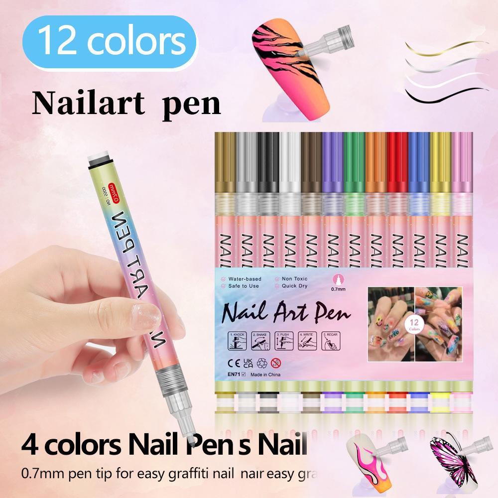 Acrylic Nail Art Paint Brush Set, Quick-Dry DIY Manicure Tools, Daily Use Nail Markers for Women & Girls, 1 Box Nail Drawing Pens