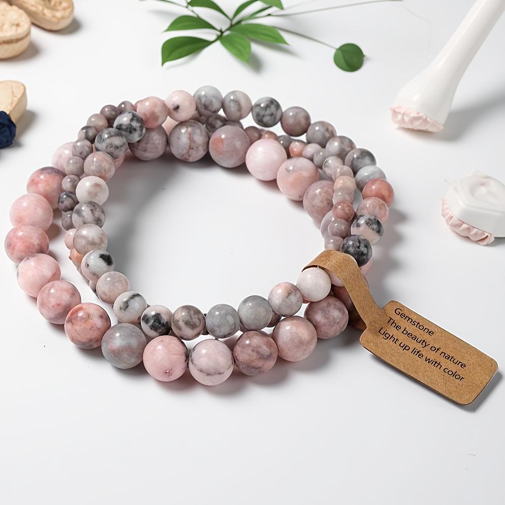 [Stone Bead Bracelets Set] Natural Stone Bead Bracelets Set - 3pcs/Set in 4Mm/6Mm/8Mm Sizes - Lucky Charm Bracelets - Couple Love Tokens - Natural Stone Wristband - Valentine's Day Gift