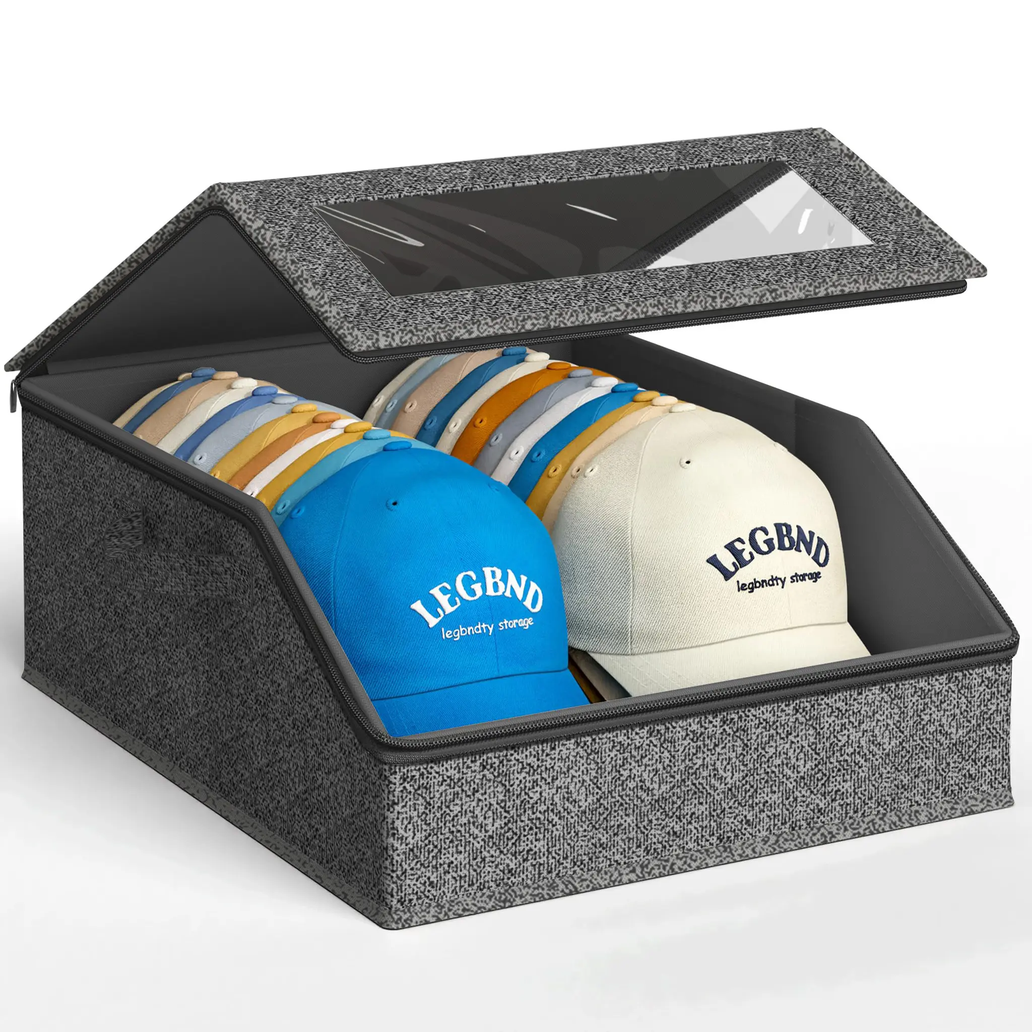 Large Capacity Baseball Cap Storage Box, Holds 24/48 Hats, Fabric Material, Zipper Closure, Foldable, Collapsible Design Boxes, Ideal for Home Organization, Display Box, Foldable Storage Boxes