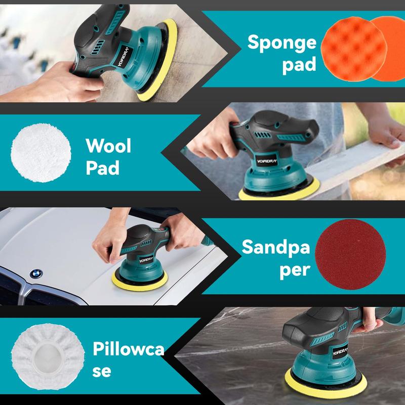 YOFIDRA 21V Cordless Car Polisher, 8-Speed Display Buffer Power Tool with 150mm Pad, 2.0Ah Battery, 5500RPM, for DIY Auto Detailing Black
