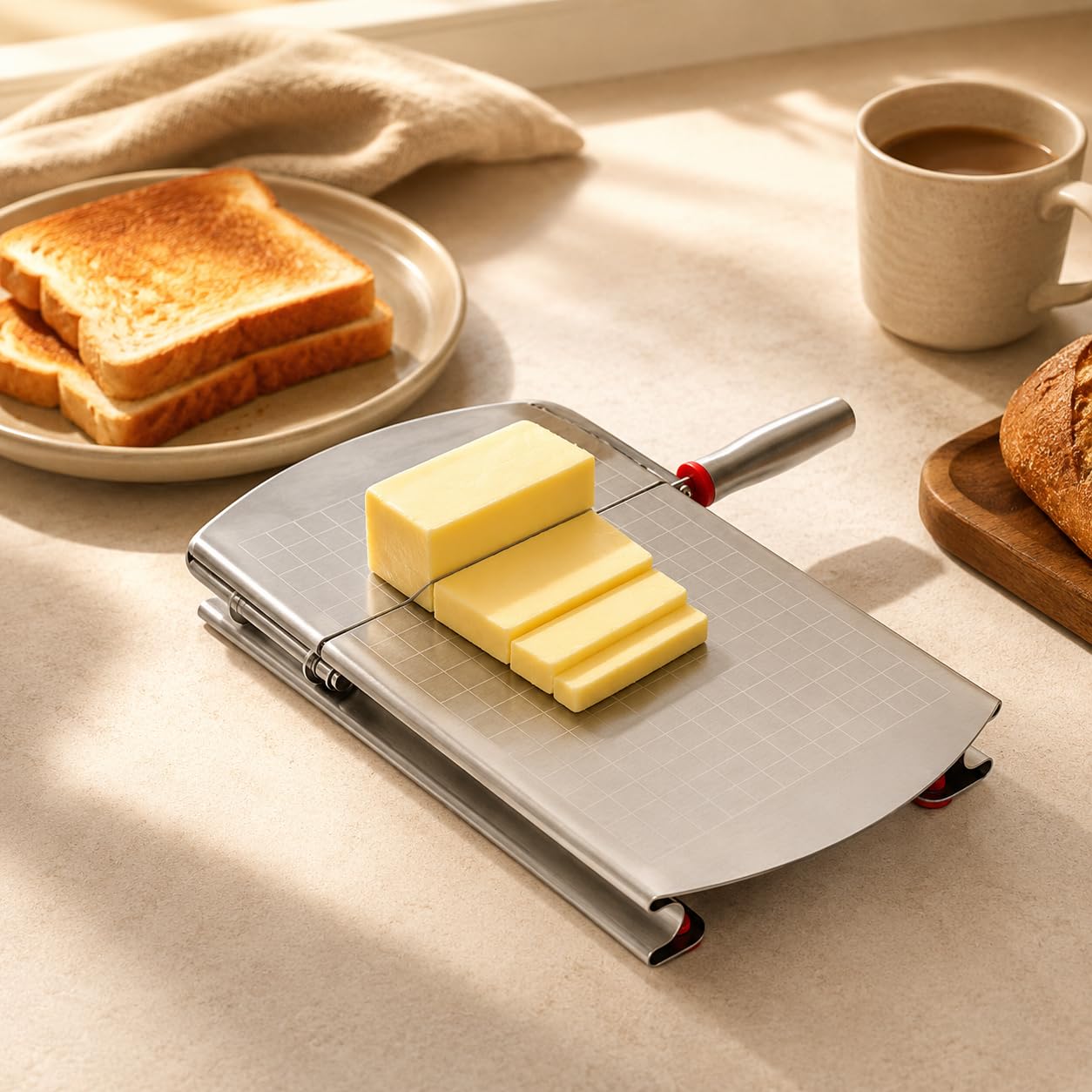 1 Pack Stainless Steel Butter Cutting Board, Handheld Cheese Slicer Board, Vegetable and Sausage Cutter, Multipurpose Kitchen Tool for Cutting Cheese Butter Sausage and Fruits