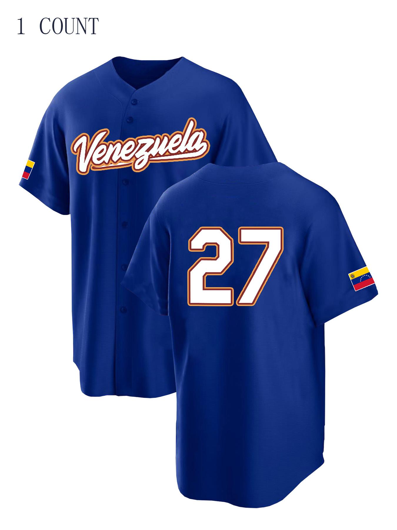 Men's #27 Venezuela Color Block Baseball Lightweight Jersey Classic Retro Letter Embroidery Breathable Sportswear Short Sleeve T-Shirt