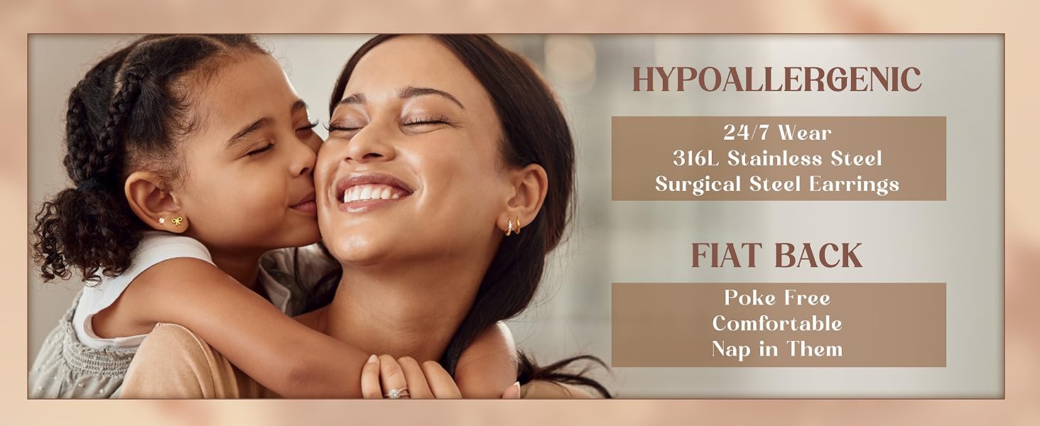 15 Pairs Flat Back Earrings, Hypoallergenic Stainless Steel Stud Hoop Earrings, Casual Jewelry for Women and Girls