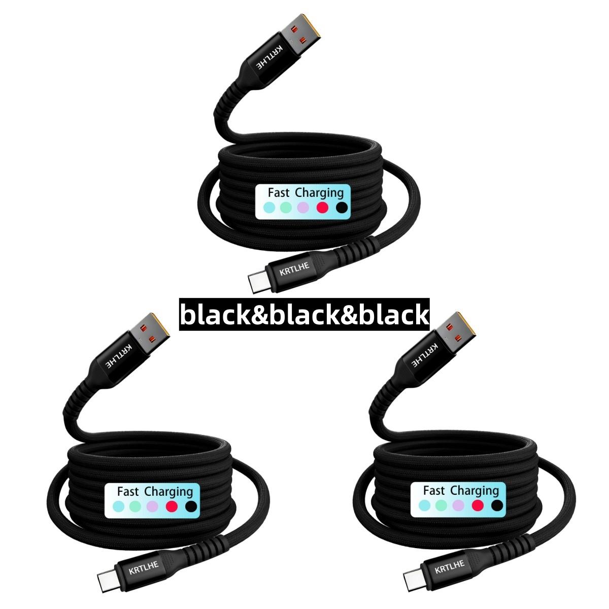3pcs,60W Nylon Braided,Fast Charging USB-C Cable, High-Speed Data Sync, Durable Round Shape, Male to Male, 100.58cm/201.17cm, with USB to Type-C, for Xiaomi, Huawei, for SamSung, OnePlus, for VIVO, Oppo, for Infinix & other C-connected devices.