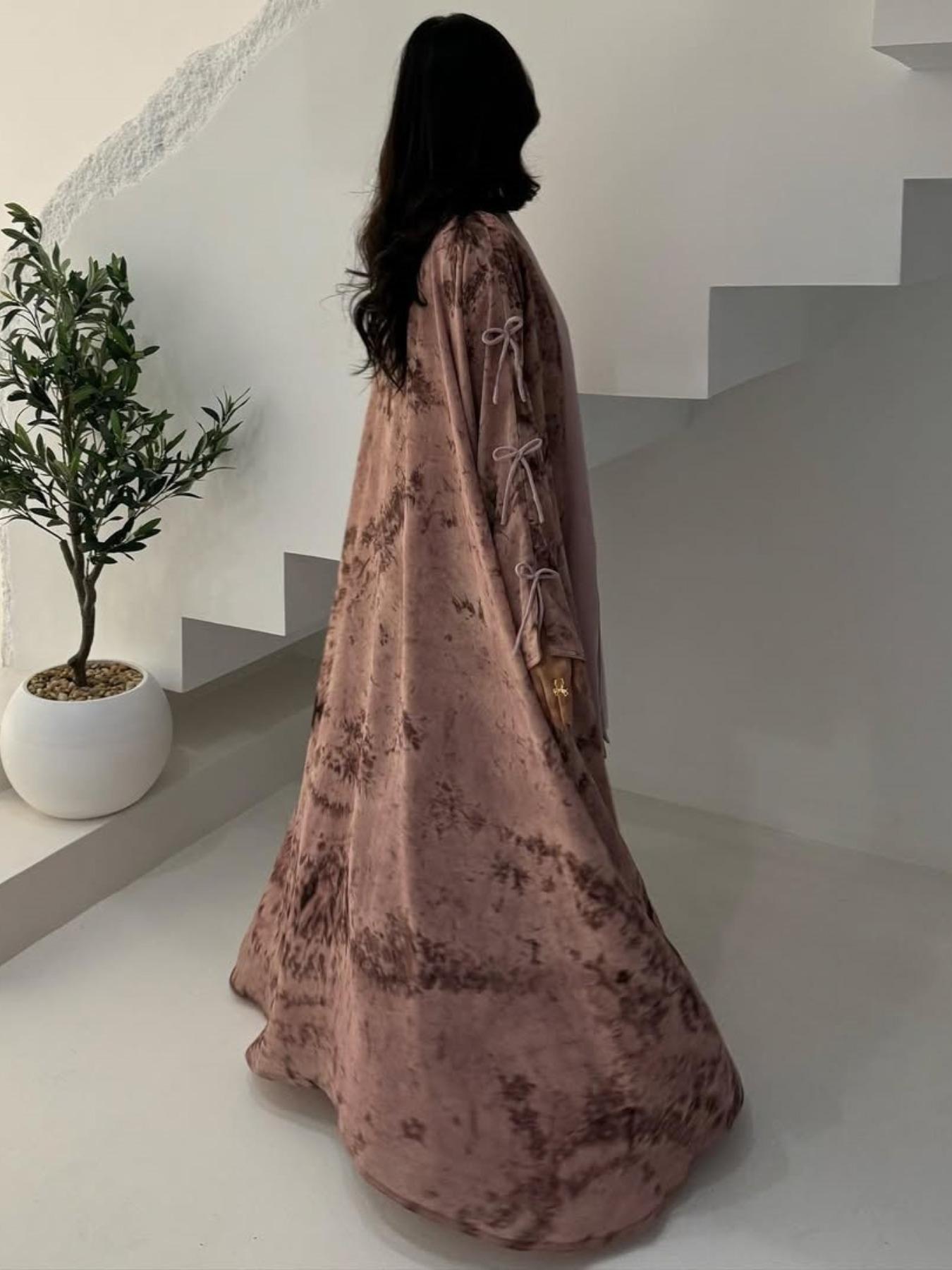 Women's Tie Dye Print Long Sleeve Open Front Abaya, Elegant Casual Tie Dye Print Long Robe, Women's Islamic Clothing for Daily Wear, Abaya Hijab Set, Abayas for Eid, Floral Print Abaya, Abaya Dress Set, Modesty Abaya, Modest Muslim Outfits