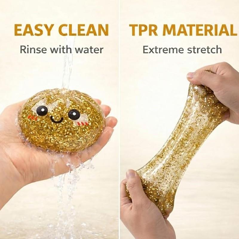 Glitter Dumpling Squishy with Box, Soft Sensory Squeeze Toy for Stress Relief, Mystery Glitter Dumplings, Decompression Dough