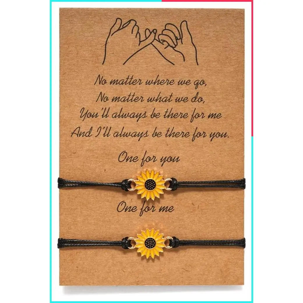 Long Distance Matching Bracelets for Best Friends Women Sunflower Boho Friendship Jewelry Birthday Gifts with Gift Card