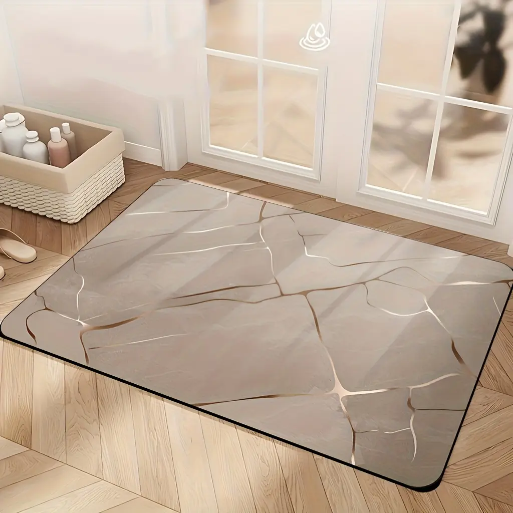 [Popular Choice] Non-Slip Quick-Dry Luxury Bathroom Mat - Available in Beige/Gray/White/Black, Soft and Absorbent Bathroom Mat, Suitable for Shower Rooms, Bathrooms, and Entryways - Suitable for Modern Home Decor in All Seasons, Marble Pattern Design, Qui