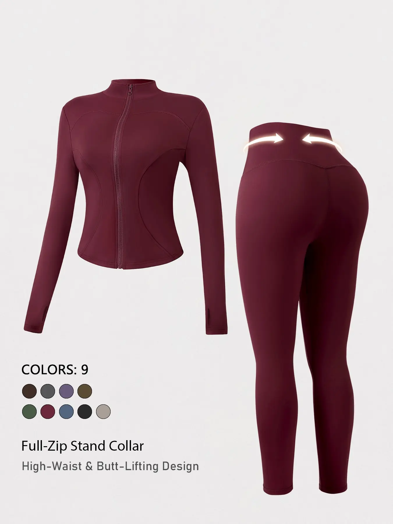 Women's Two-Piece Slim-Fitting Workout Set, Gym Outfit, Exercise Clothing Set, Long Sleeve Top and Below-Ankle Sports Pants with Natural Waistline, All-Season Comfort Tracksuit Set, All Season Activewear