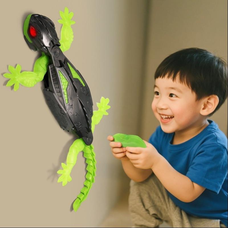 Wall Climbing Lizard Chameleon Car with LED Lights, Interactive Pet Toy for Cats & Kids, Rechargeable Battery Included, Fun Home Entertainment Game