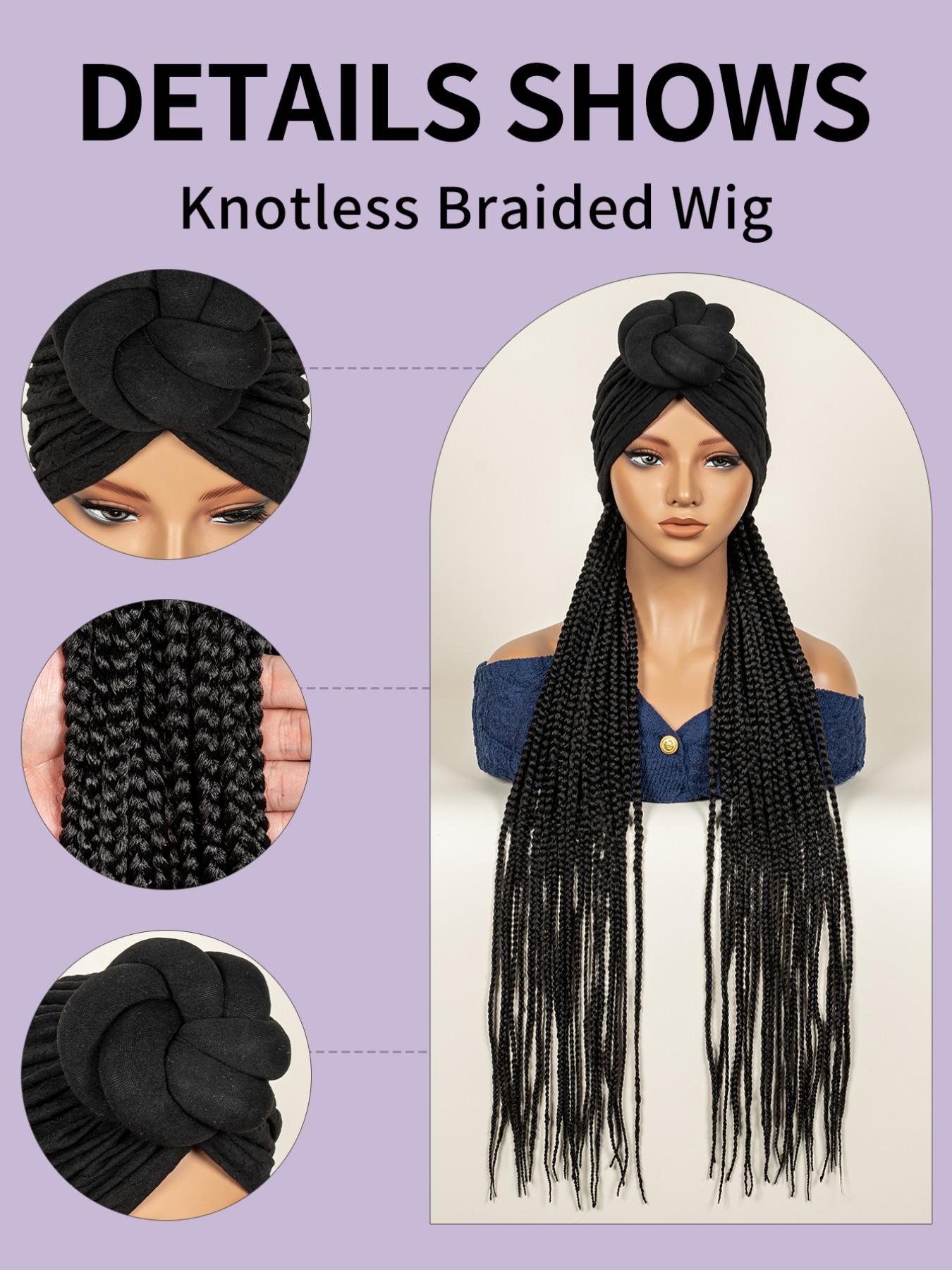 Turban Braided Wig, 30 Inch Extra Long Box Braid Headband Wig, No Glue No Lace, Natural Looking Braids Wig for Daily & Party Use