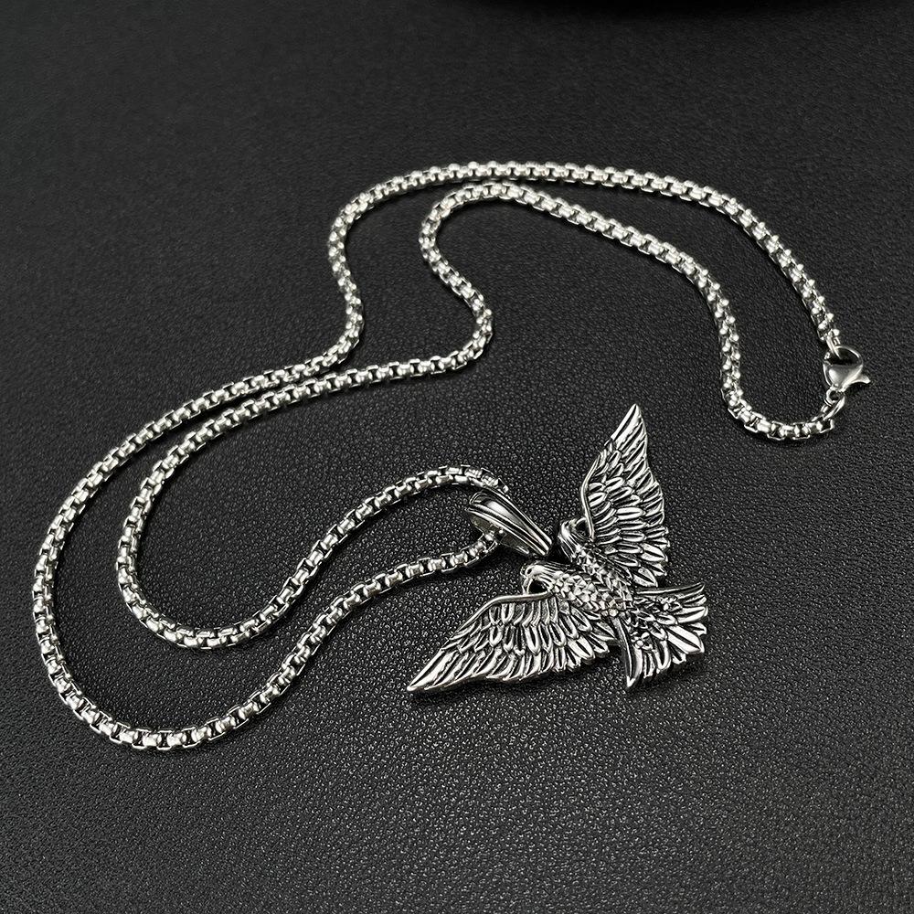 [Fashion Items] New Retro Double-Headed Eagle Pendant Necklace Personalized Hip-Hop Stainless Steel Necklace for Men