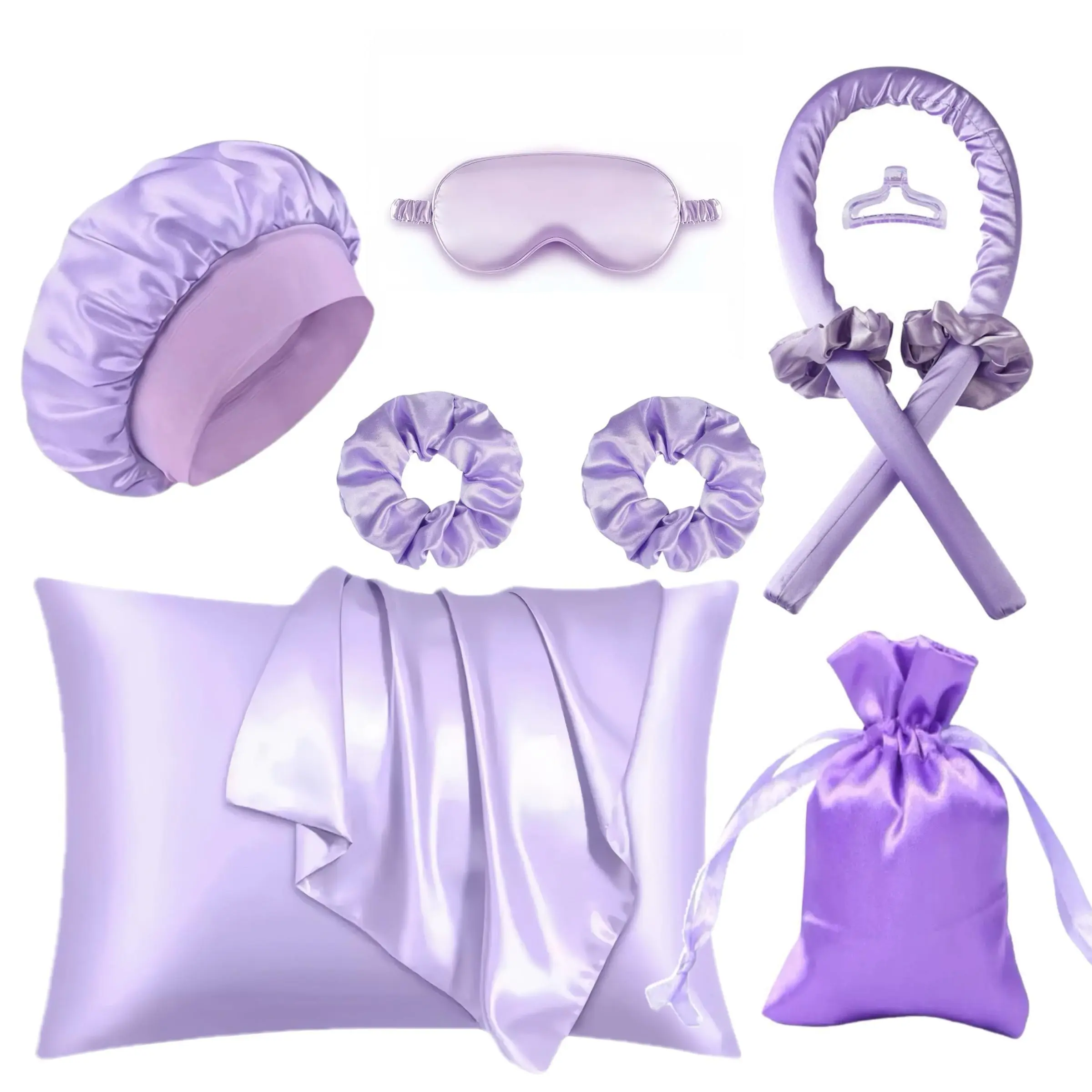 10-Piece Satin Sleep Hair Care Set, Includes Silk Pillowcase, Eye Mask, Satin Hat, Heatless Curler Band, 2 Hair Bands, Storage Bag