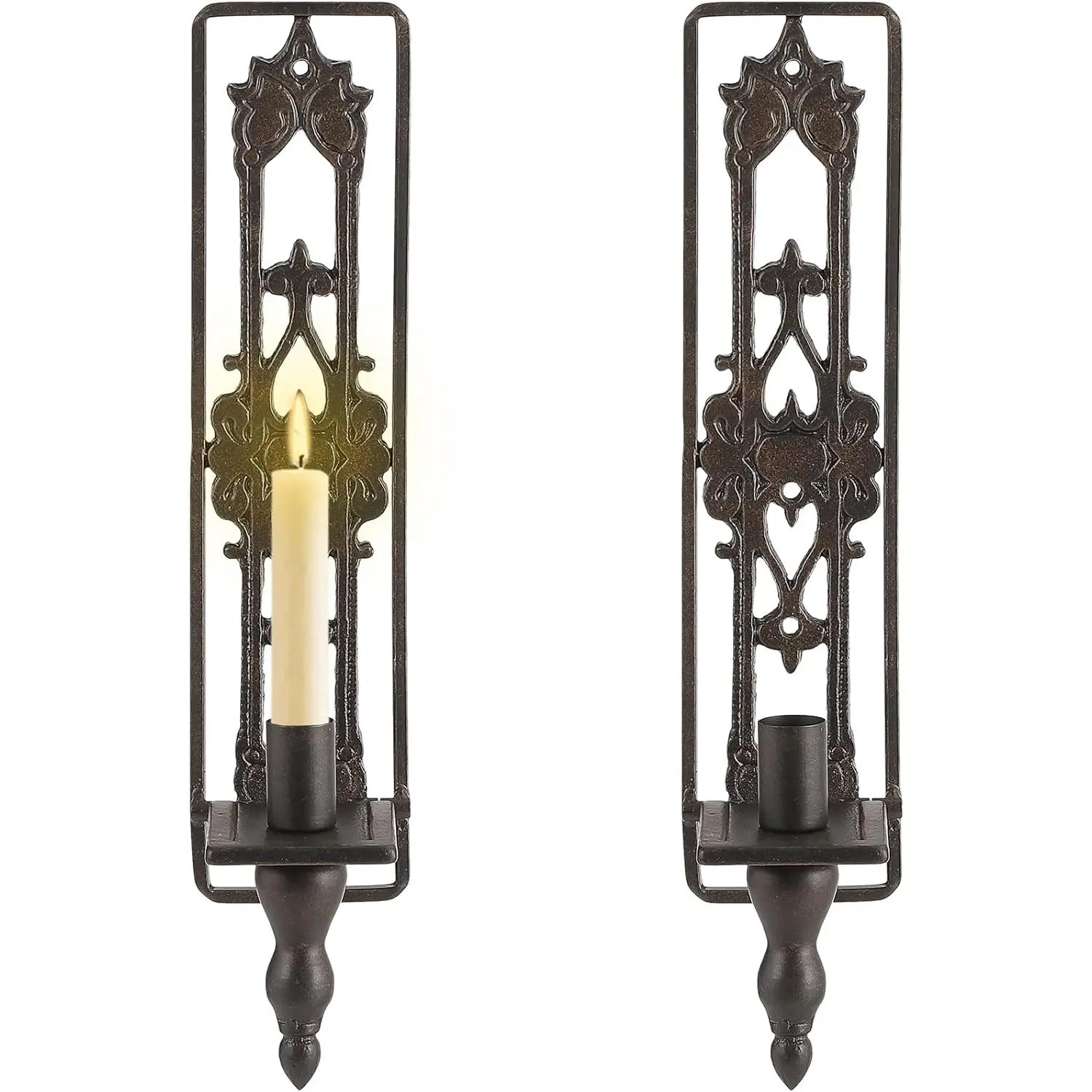 Set of 2 Cast Iron Antique Hanging Wall Candle Sconces Candle Holders Decor for Living Room Bedroom Weddings Events