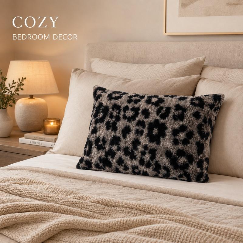 Luxury Faux Rabbit Fur Pillowcase, Leopard/Tiger/Butterfly Print & Solid Color Decorative Pillow Cover, Ultra Soft Plush Fluffy Cozy Bedding, Queen Size 50 x 75 cm (19.7 x 29.5 in), All-Season Decor for Bedroom, Dorm, Sofa & Guest Room