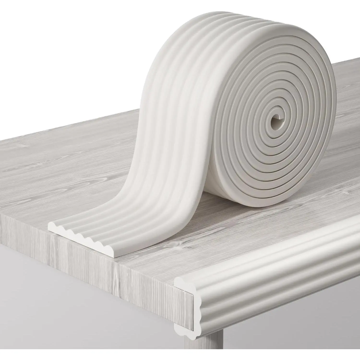 Baby W-Shape 16.5FT 0.32''Thick Edge Protector Pre-Taped Foam Safety Guard Bumper Pad 3.2'' Wide Baby Proofing Cushion for Furniture Fireplace Wall Stair Door White