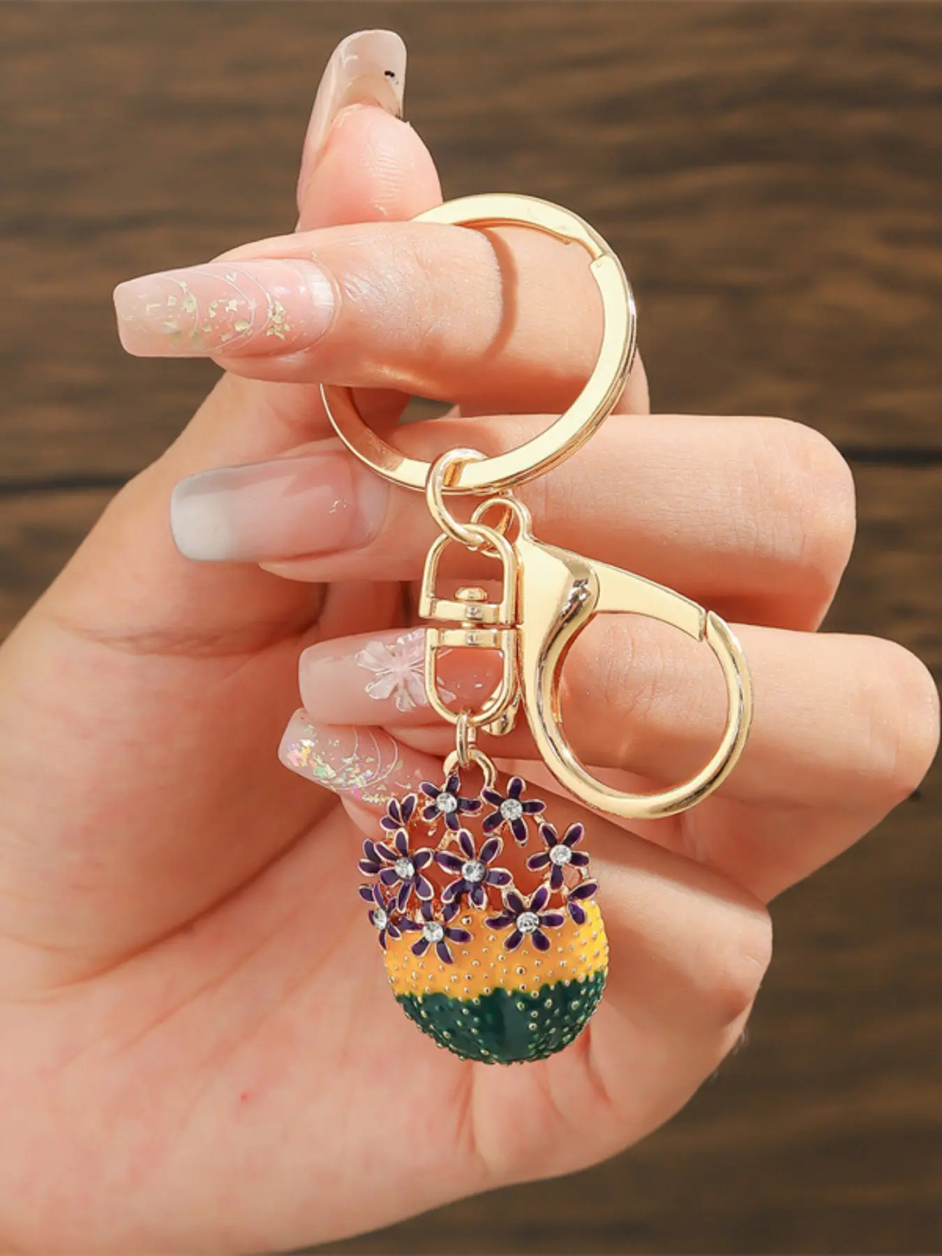 Alloy Enamel Succulent Keychain, Cute Plant Charm Lobster Clasp Bag Decoration, Women's Accessory, Adorable Hanging Ornament