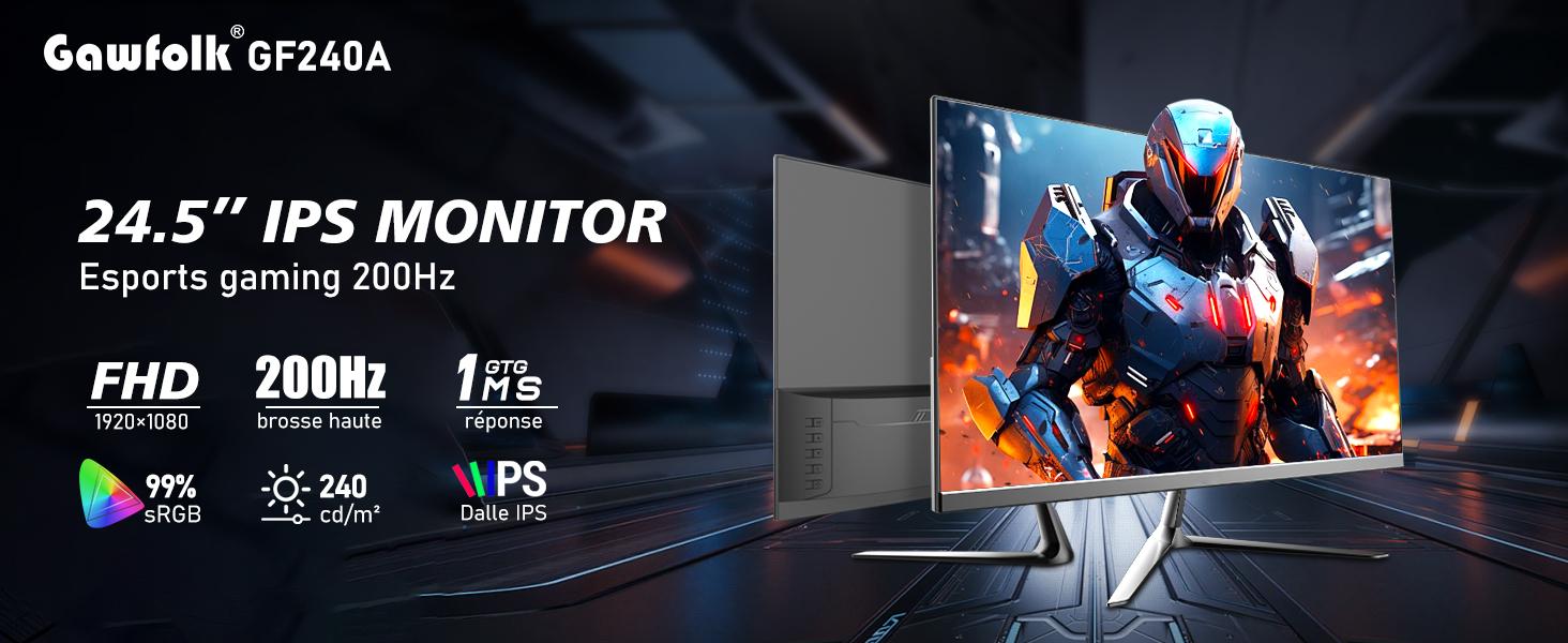 24.5 Inch IPS PC 200Hz Gaming Monitor, FHD 1080p Screen, 1ms Without Bezel, freesync, 178 ° Angle View, 99% sRGB,HDMI、DisplayPort, Compatible with Wall mounting 75 * 75MM - Black 24.5 Inch IPS PC 200Hz Gaming Monitor, FHD 1080p Screen, 1ms Without Bezel, freesync, 178 ° Angle View, 99% sRGB,HDMI、DisplayPort, Compatible with Wall mounting 75 * 75MM - Black