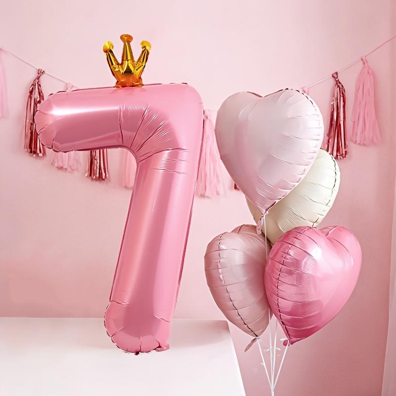 Pink number and heart-shaped balloon set, Birthday decorations, including balloons 1-9 with bow decoration and heart-shaped balloons - suitable for birthday parties, weddings, Valentine's Day decoration - pink party supplies