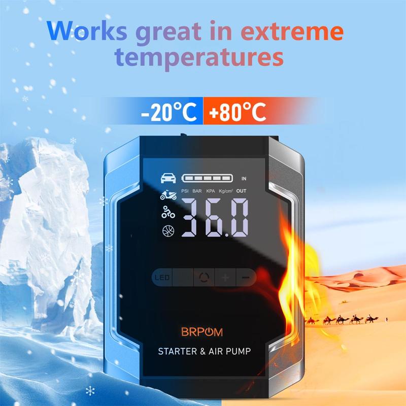 BRPOM [5 in 1] 8500A Portable Car JumpStarter with Air Compressor(ALL Gas, 10.0L Diesel) WithTire Inflator, 12V Car Battery JumpPower Fast charging With LED Light Jump starter