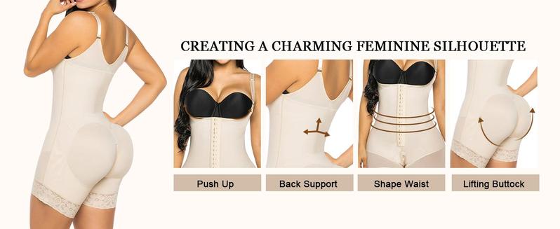 YIANNA Fajas Colombianas Shapewear for Women Tummy Control  Garment with Zipper Crotch Adjustable Strap Bodysuit Basic Minimalist Black