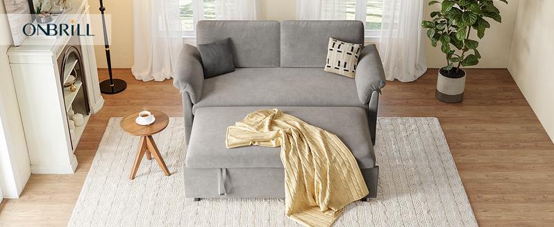 【Valentine's Day gift】ONBRILL 60" Convertible Sofa Bed, 3 in 1 Loveseat Sleeper Sofa Couch Bed with Pull-Out Bed, Chenille Pull Out Sofa Bed w/Adjustable Backrest, Side Pockets, Small Couches for Living Room