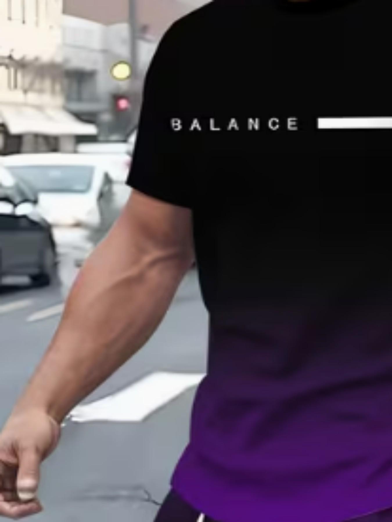 Men's Gradient Fitness Short Sleeve Set, Summer Trendy Sportswear Casual Two-Piece, Fitted Tee and Shorts, Regular Length