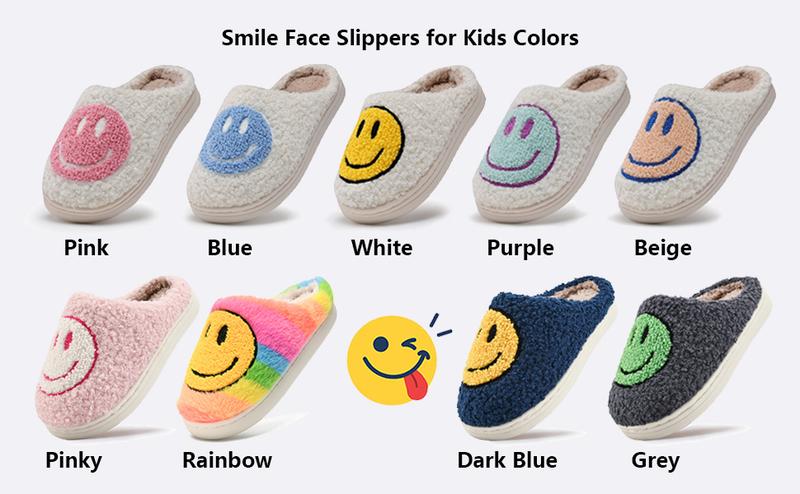 Lumubby Cute Kids Smile Face Slippers for Girls Boys Soft Plush Non-Slip Toddler House Slippers Indoor Outdoor Faux Fur Lined Fluffy Cozy Rubber Sole