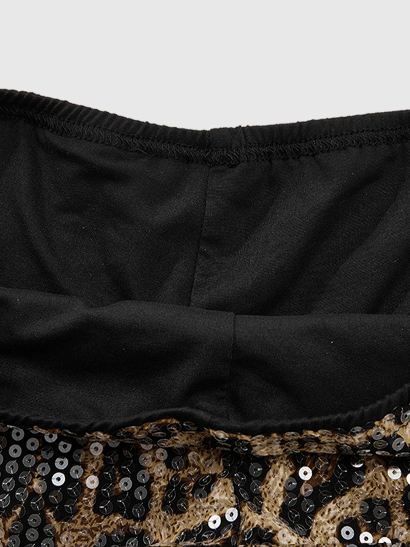 Women's Casual Fashion Low Waist Slim Fit Elastic Leopard Mini Shorts, Womenswear Sequin Design, Perfect for Daily Wear and Stylish