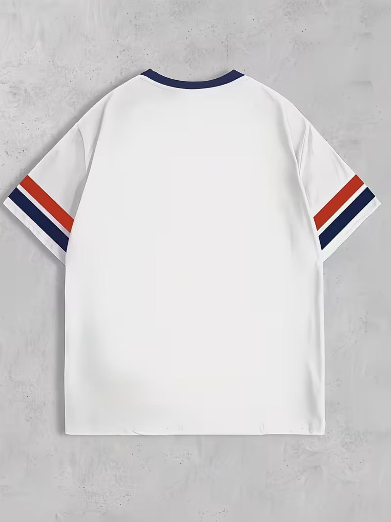 Men's Pattern T-Shirt, // Block Bold '28' Number, Breathable Summer Short Sleeve, Casual Streetwear, Ideal Gift