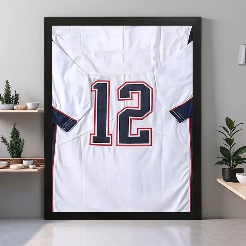 High-transparency jersey display case, 18x14 optional size, black, white, brown, heavy-duty frame secures all jerseys, transparent display highlights collection beauty